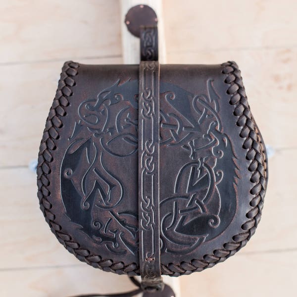 Armstreet Viking's Leather Bag “Wolf”; Medieval Men's Belt Pouch; LARP; SCA; Ren Fest Cosplay; Renaissance style; In stock! Ready to ship!