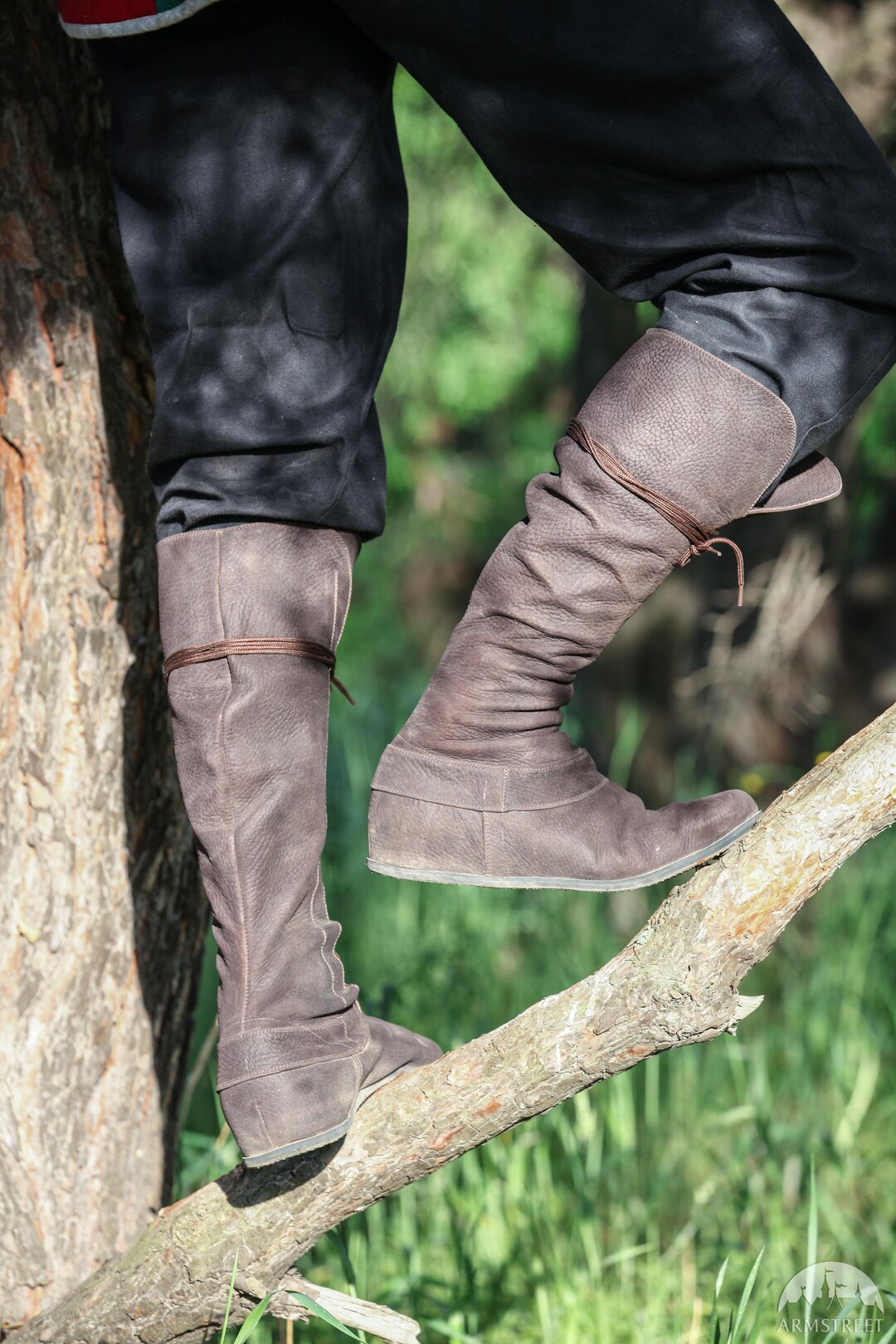 Botas altas de cuero Armstreet Medieval para hombre Bosque HEMA SCA LARP  Cosplay del Festival Ren zapatos con cordones -  España