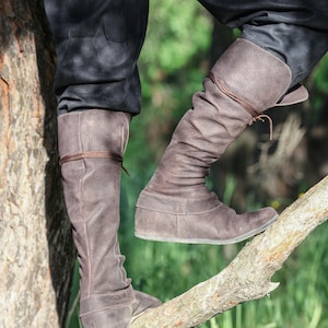 In stock! Armstreet Medieval Men's High Leather Boots "Forest"; Matte laced leather shoes; LARP; SCA; Ren Fest Cosplay Footwear [preorder]