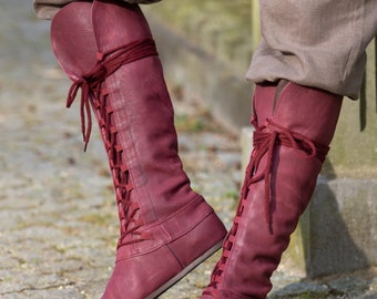 Botas altas de cuero Armstreet Medieval para hombre Bosque HEMA SCA LARP  Cosplay del Festival Ren zapatos con cordones -  España