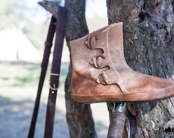 Armstreet Men's Leather Ankle Boots; Viking Shoes; Underarmor footwear; LARP; SCA; Ren Fest Cosplay Medieval warrior boots