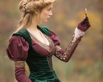 Armstreet Medieval Fantasy Costume "Princess in Exile"; Renaissance Dress & Velvet Vest; LARP; SCA; Cosplay;Roleplay; Historical Noble Dress