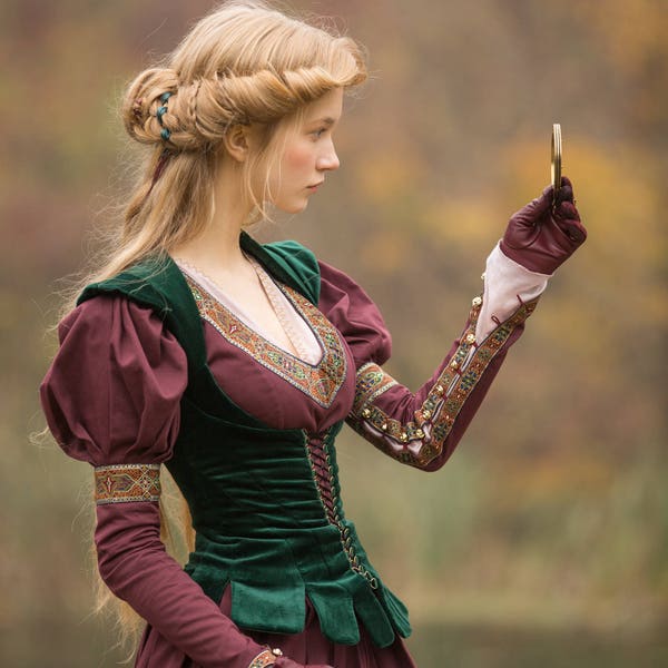 Armstreet Medieval Fantasy Costume "Princess in Exile"; Renaissance Dress & Velvet Vest; LARP; SCA; Cosplay;Roleplay; Historical Noble Dress