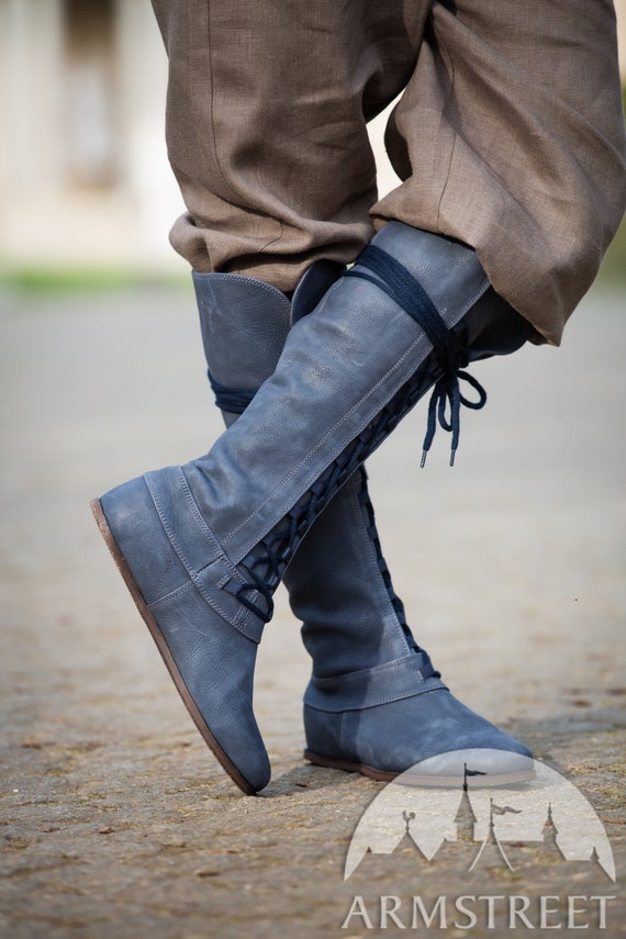 Botas altas de cuero Armstreet Medieval para hombre Bosque HEMA SCA LARP  Cosplay del Festival Ren zapatos con cordones -  España