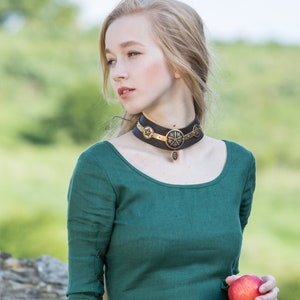 Armstreet Leather Choker with Etched Accents "Secret Garden"; LARP; SCA; Ren Fest Cosplay; Medieval style necklace