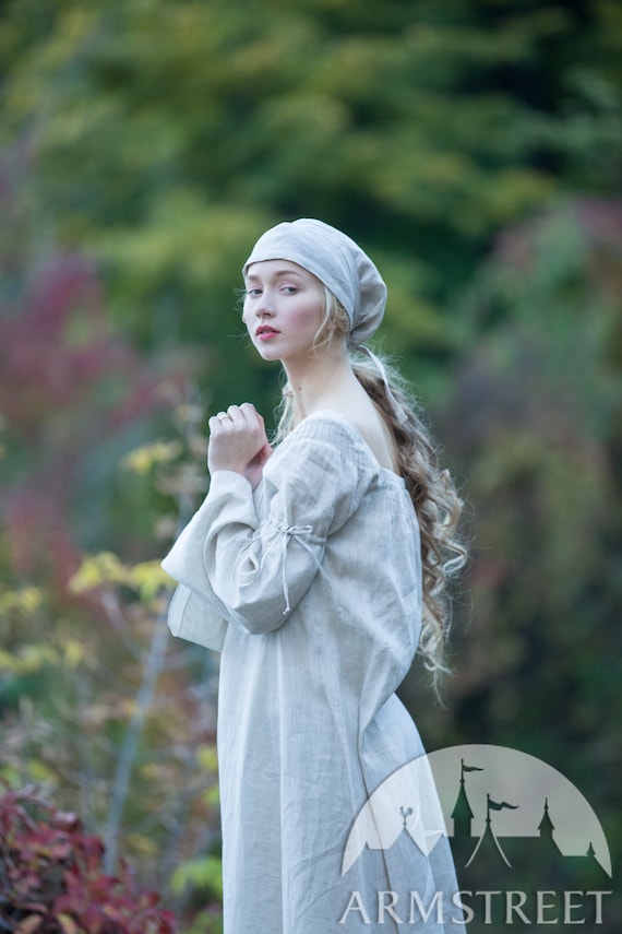 Medieval women's linen cap “Townswoman” coif for sale. Available in: white  fine flax linen, natural fine flax linen :: by medieval store ArmStreet
