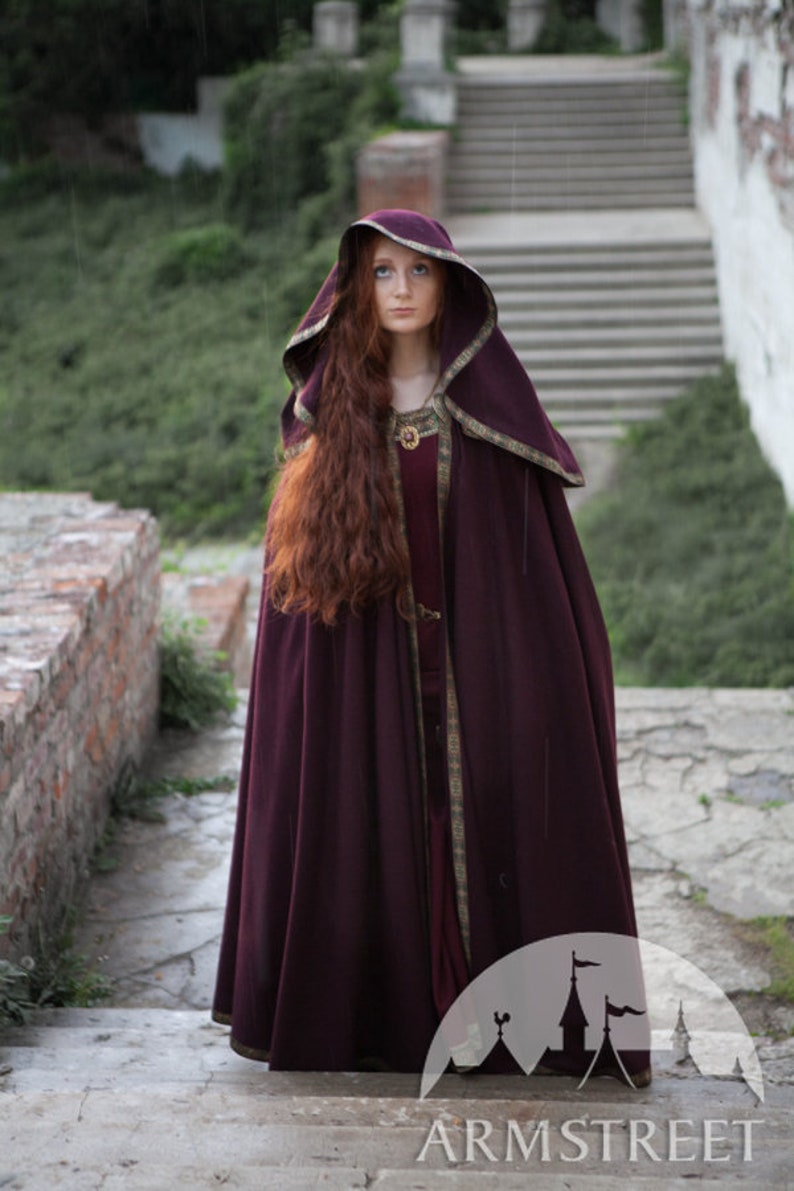 Capa medieval de lana con capucha de Armstreet Sansa Renacimiento LARP SCA Feria Ren Cosplay Recreación Histórica Capa Noble imagen 2