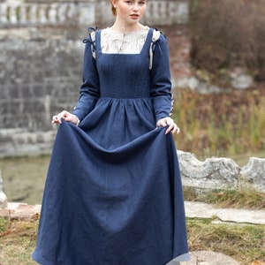 Linen Boned Corset Kirtle Renaissance Dress “German Rose”; Europe Traditional Costume; Armstreet Medieval dress; Ready to Ship!