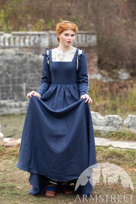 Linen Boned Corset Kirtle Renaissance Dress german Rose Europe Traditional  Costume Outfit Armstreet Medieval Dress Ready to Ship 