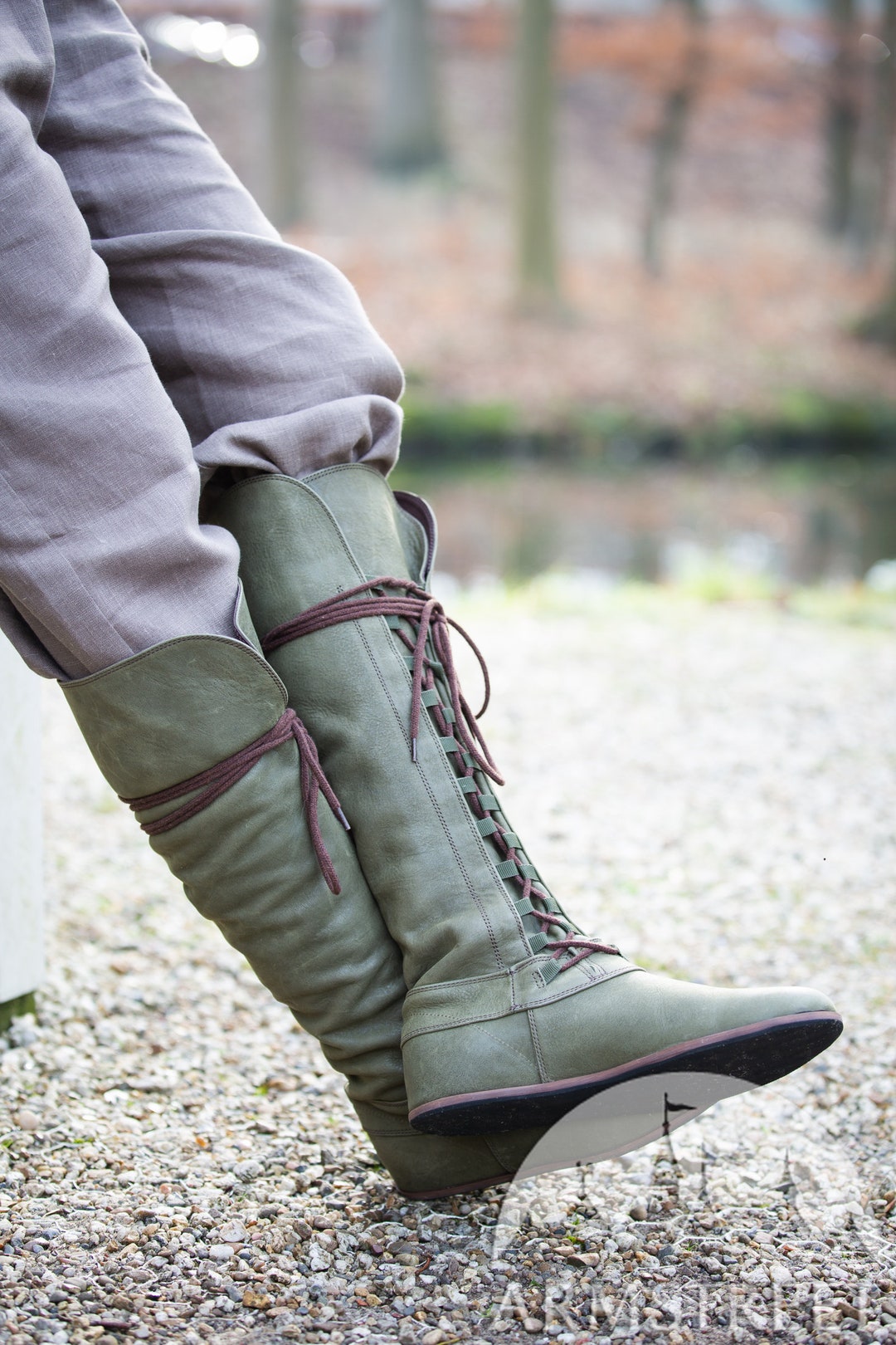 Medieval Men's High Leather Boots forest 