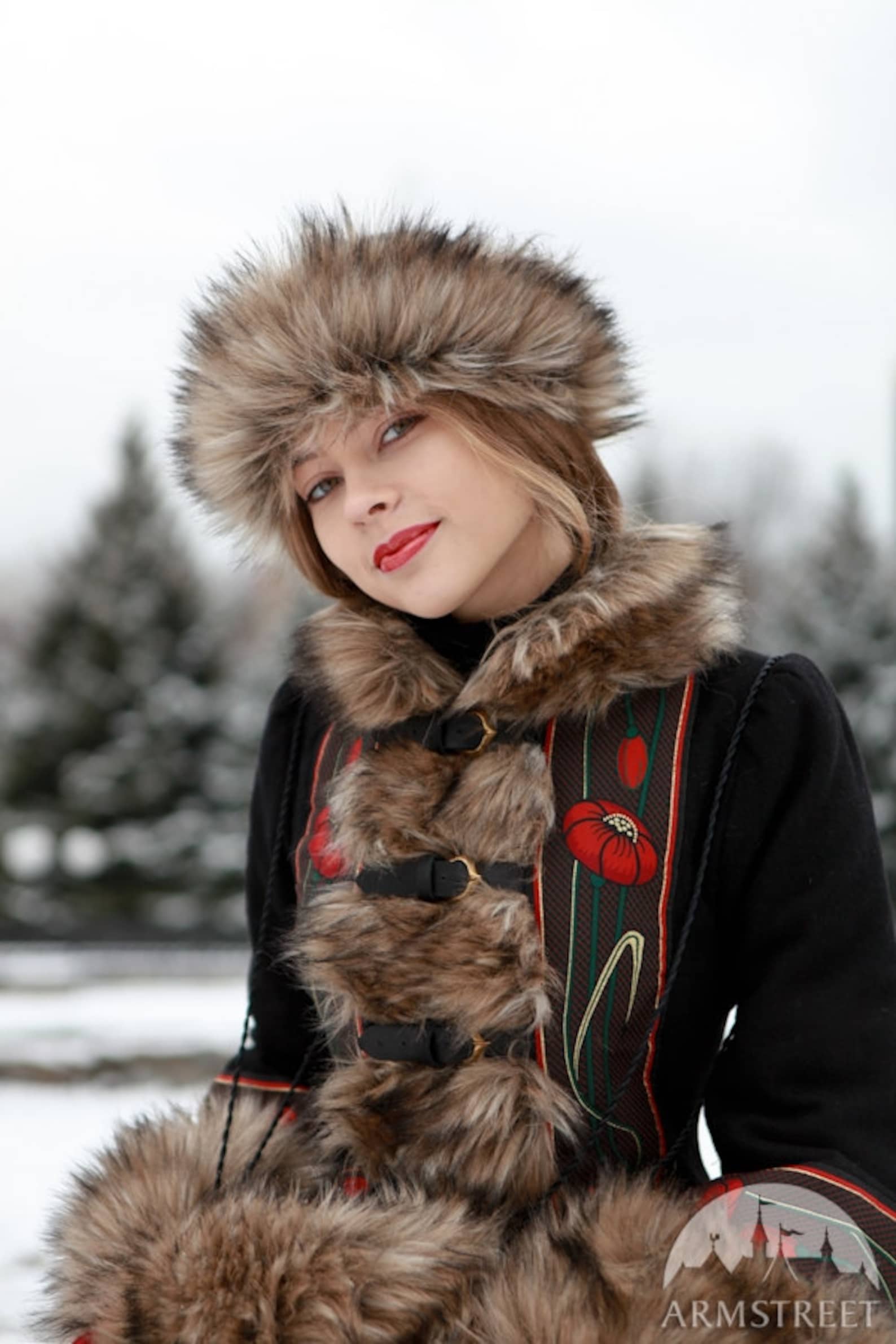 Short Fur Coat Russian Seasons with Hat and Muff Etsy