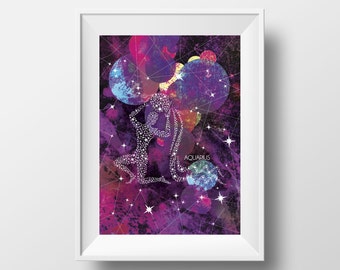 Impression d'art mural astrologie Verseau, impression constellation, cadeau d'anniversaire astrologie, 8,5 x 11