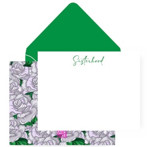 Tarjetas de hermandad verdes y blancas / Tarjetas en blanco inspiradas en The Links Inc / Rosa blanca / Ideas para regalos de amistad y servicio