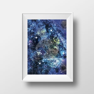 Pisces Astrology Wall Art Print, Constellation Print, Astrology Birthday Gift, 8.5 x 11