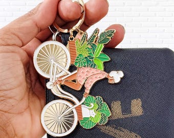Plant Girlie Bicycle- Enamel Keychain
