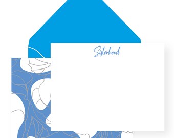 Blue & White Sisterhood Notecards: ZPB Inspired, White Rose - Set of 10