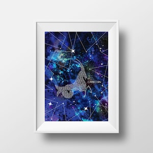 Capricorn Constellation Art Print: Zodiac Birthday Gift (8.5 x 11)