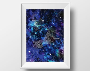 Capricorn Constellation Art Print: Zodiac Birthday Gift (8.5 x 11)