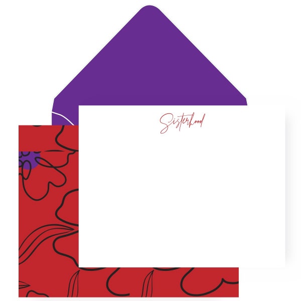 Red and White Sisterhood Notecards | DST Sorority Inspired Notecards | Delta Sigma Theta Inspired Blank Note Cards | African Violet