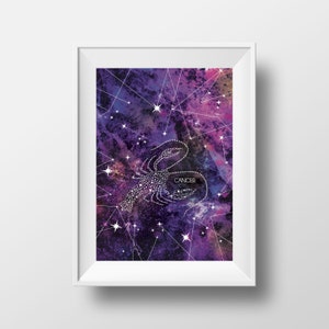 Cancer Zodiac Art Print: Galaxy Star Sign Birthday Gift (8.5 x 11)