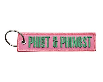 Phirst & Phinest Embroidered Keychain Luggage Tag — Pink and Green Sorority Gift