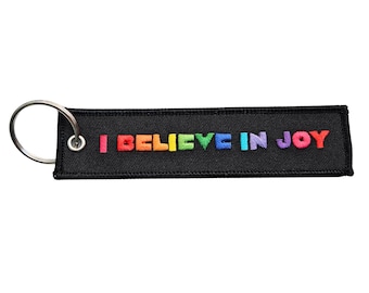 Rainbow Embroidered Keychain | I Believe in Joy | Black Affirmation Accessory