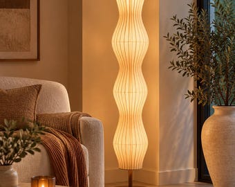 Lampadaire sculptural, lampadaire en lin ondulé, lampe sur pied d'inspiration japonaise, éclairage moderne pour salon
