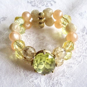 Vintage Big Rhinestone and Pastel Beads Wrap Bracelet Mid Century 1950s