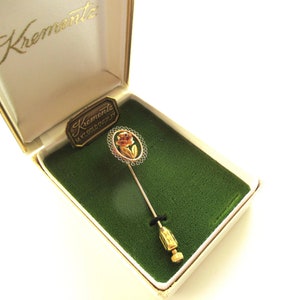 Vintage Krementz 14KT Gold Overlay  Filigree Rose Gold Stick Pin in Original Box  Collectors Gift Quality