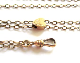 Antique Victorian Edwardian Heart Slide Watch Chain  Ladies Victoria Chain Circa 1900