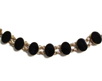 Vintage WRE Black Onyx Gold Filled Panel Bracelet, 1950s