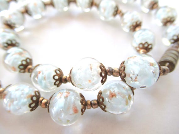 Vintage Venetian Sommerso Murano Art Glass Beads Necklace View 2