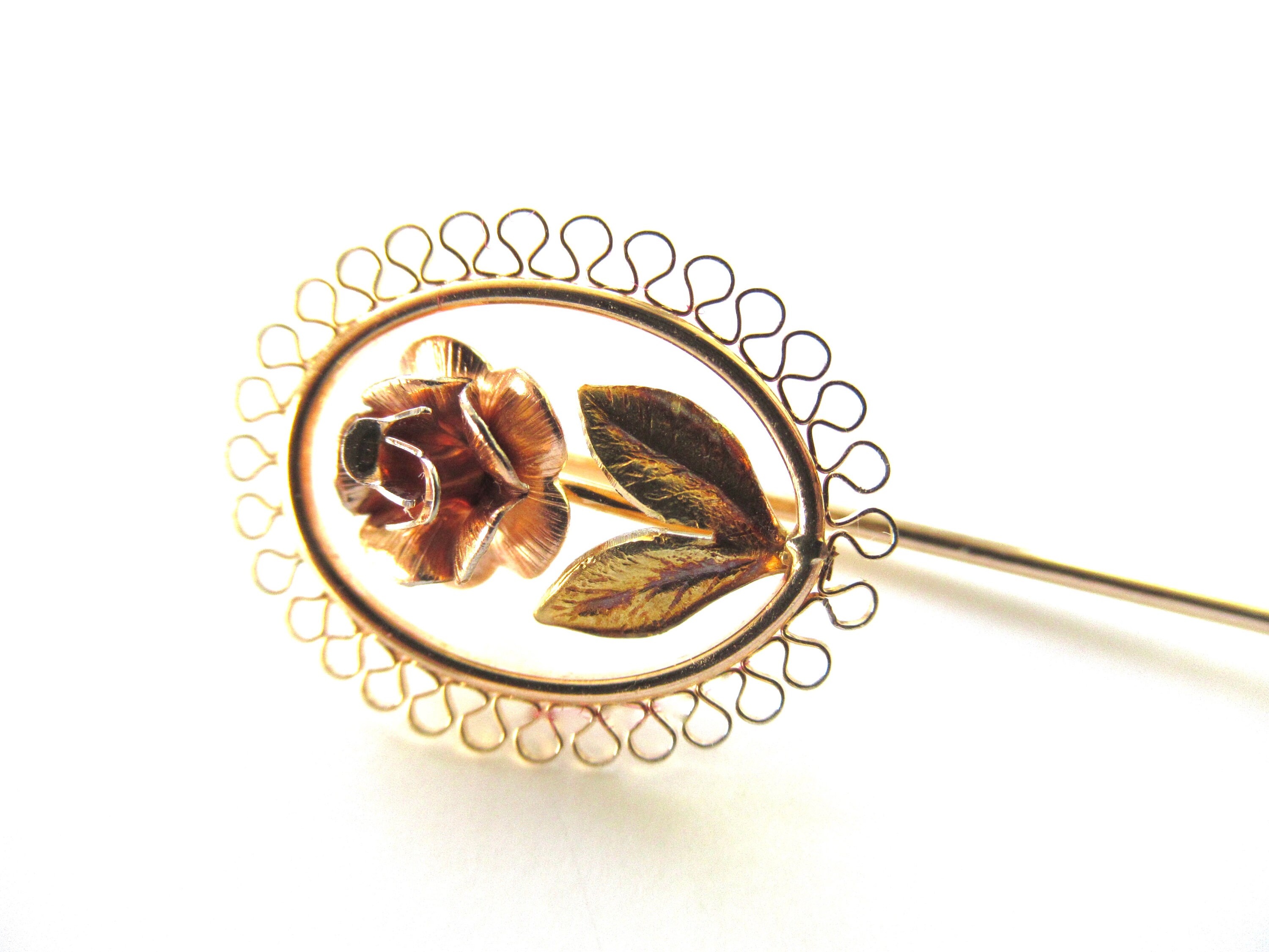 Vintage Krementz 14KT Gold Overlay Filigree Rose Gold Stick Pin in 