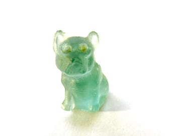 Antique  Cracker Jack Prize 1930s Czech Glass Miniature Green Bull Dog