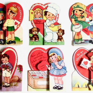 Vintage 1940s Valentines Six WWII Era Die Cut Fold Out Ephemera