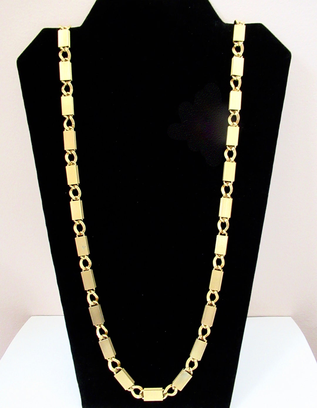 Vintage Big Links Long Textured Gold Bars Chain Necklace Versatile Long