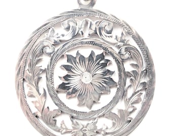 Vintage Sterling Silver 925 Hibiscus Large Floral Medallion Hallmarked