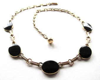 Vintage WRE Black Onyx Gold Filled Necklace - 1950s Classic