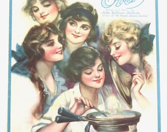 Antique 1919 Sheet Music BUBBLING OVER  Pretty Girls Cover Graphics Piano Vocal