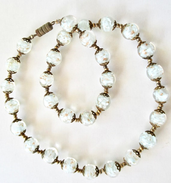 Vintage Venetian Sommerso Murano Art Glass Beads Necklace