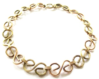 Vintage 1940s Large S Links Necklace Rose Gold Sterling & Gold Vermeil Links Retro Moderne Era