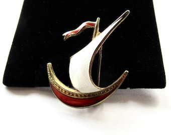 Vintage NORWAY Ivar Holtz Guilloche Enamel Sterling silver 925 Viking Ship Brooch Pin