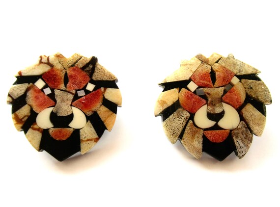 Vintage Lee Sands Lion  Earrings Large Mosaic Red… - image 3