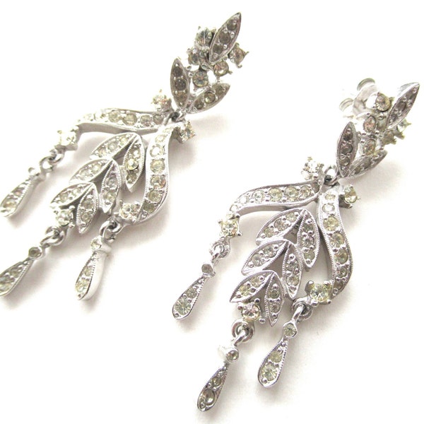 Vintage POLCINI Ledo Designer Drop Dangle Chandelier Post Earrings 1960s  Prom Wedding Bridal