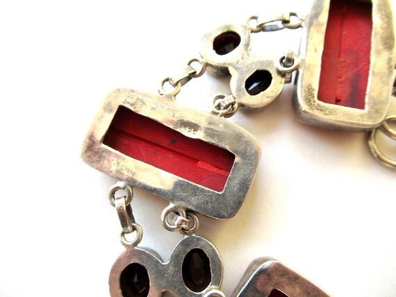 Vintage Cinnabar and Garnet Links Bracelet in 925… - image 3