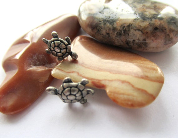 Vintage Turtle Pierced Earrings (On the Rocks ) C… - image 4