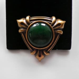 Vintage MONET Brooch Pin  Forest Green Cabochon in Bronze Tone Frame Gift for Her