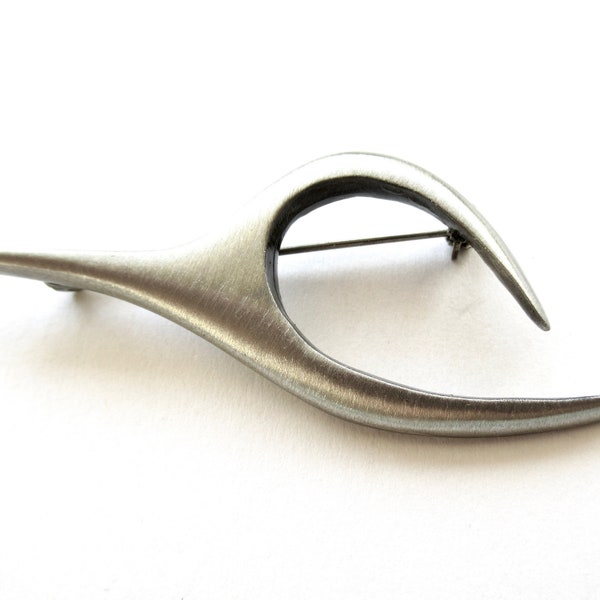 Vintage Abstract Mid Century Modern MCM  Pewter and Enamel Modernist Brooch Pin marked The Handcrafterd