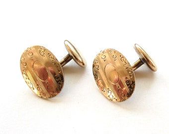 Antique Vintage Victorian Edwardian Engraved bean back Barbell Cuff Links