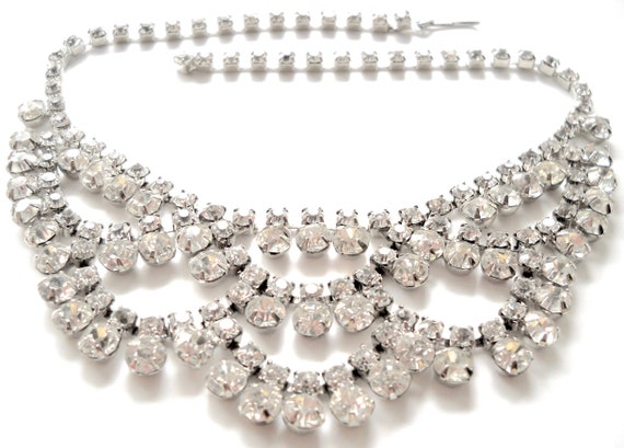 Vintage Glitz Rhinestone Statement Festoon Necklac